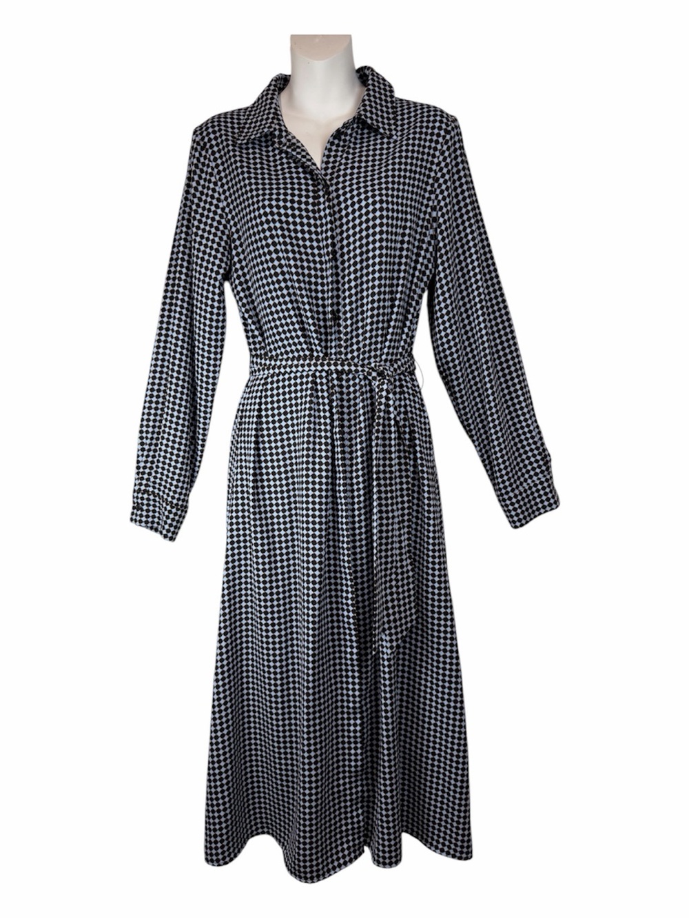 Midi Shirtdress Long Sleeve 
Nordstrom Rack Geometric Houndstooth Belted S Mod